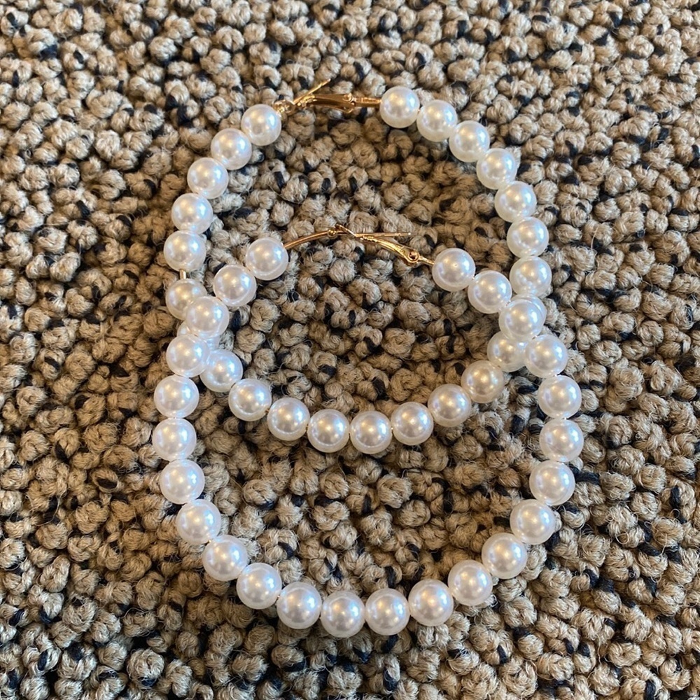 Faux Pearl Hoop Earrings - 2 Different Sizes